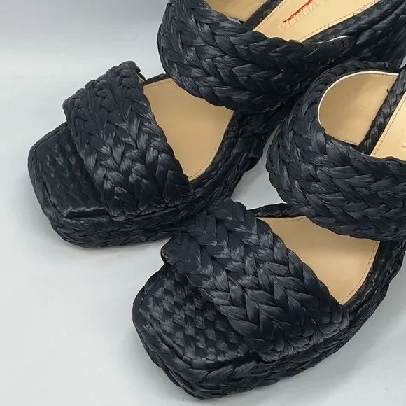 Bottega Veneta Trinity Weave Black Raffia Platform Sandals size 38 - Picture 7 of 13